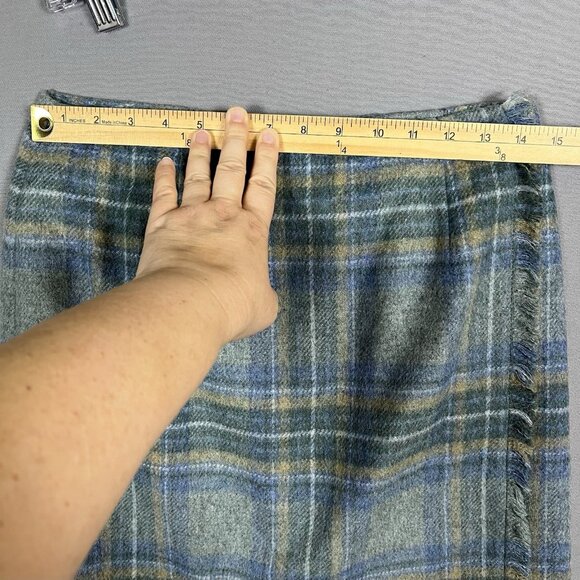 Talbots Wool REAL TRUE WRAP SKIRT Size 8 Plaid Fringe Academia Grunge Y2K 90s - Picture 10 of 12